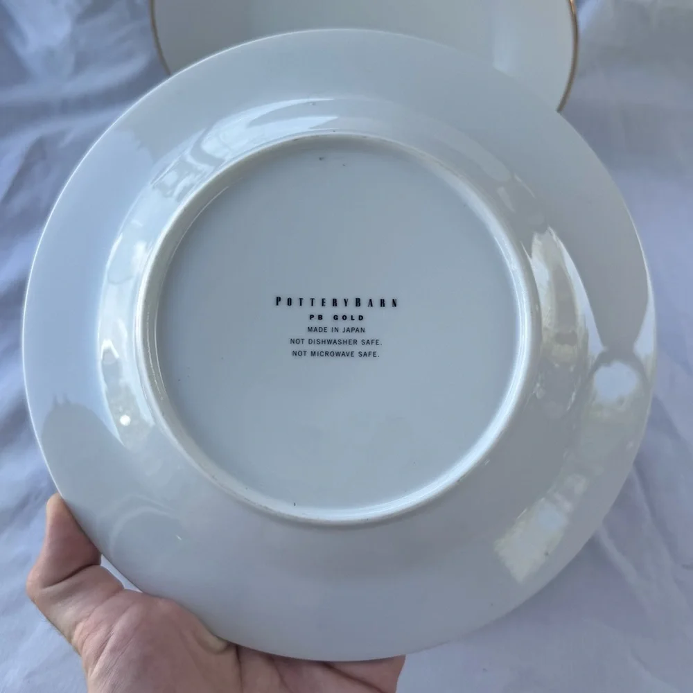 Pottery Barn Elegant White Salad Plates with Gold Trim ‘PB Gold’ Set of 4